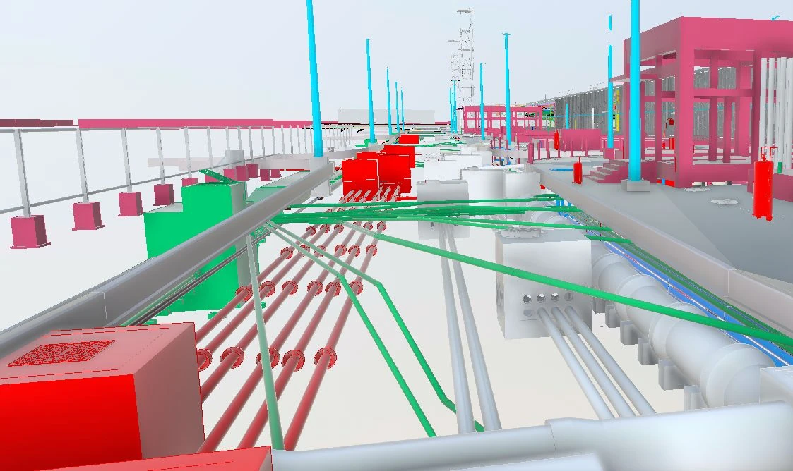 Detailed model view of lateral utilities and service interfaces.