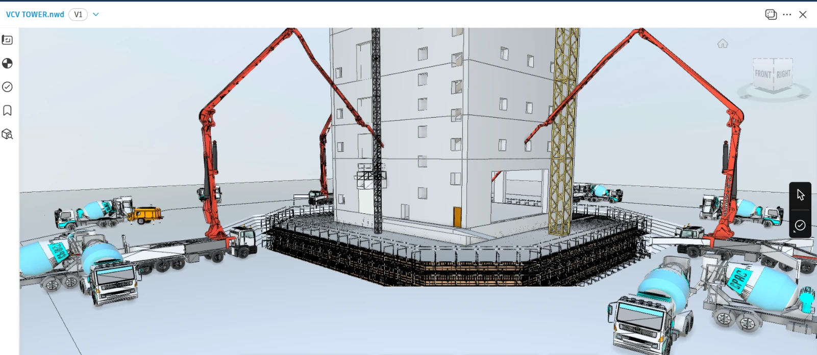 KEI VCV Tower BIM model with foundation reinforcement and concrete placement equipment