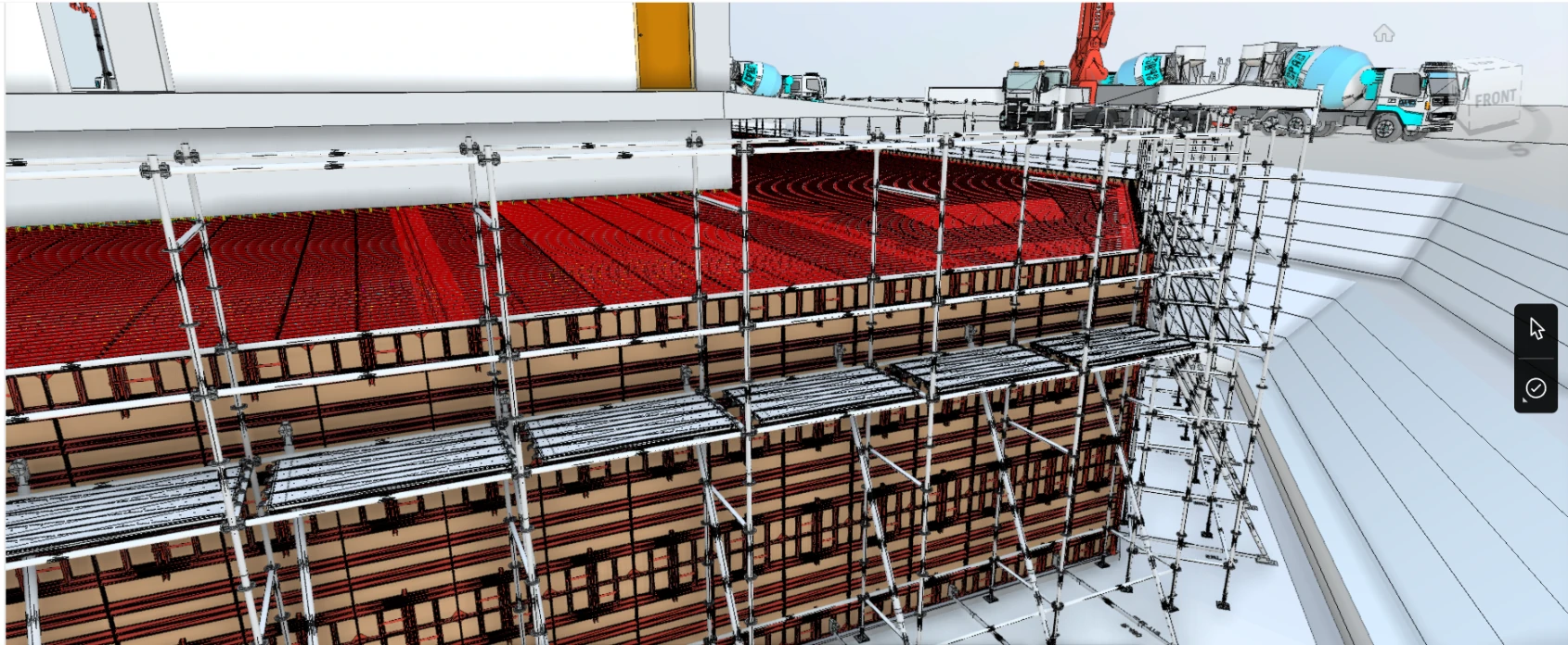 Foundation reinforcement and formwork in the coordinated model.